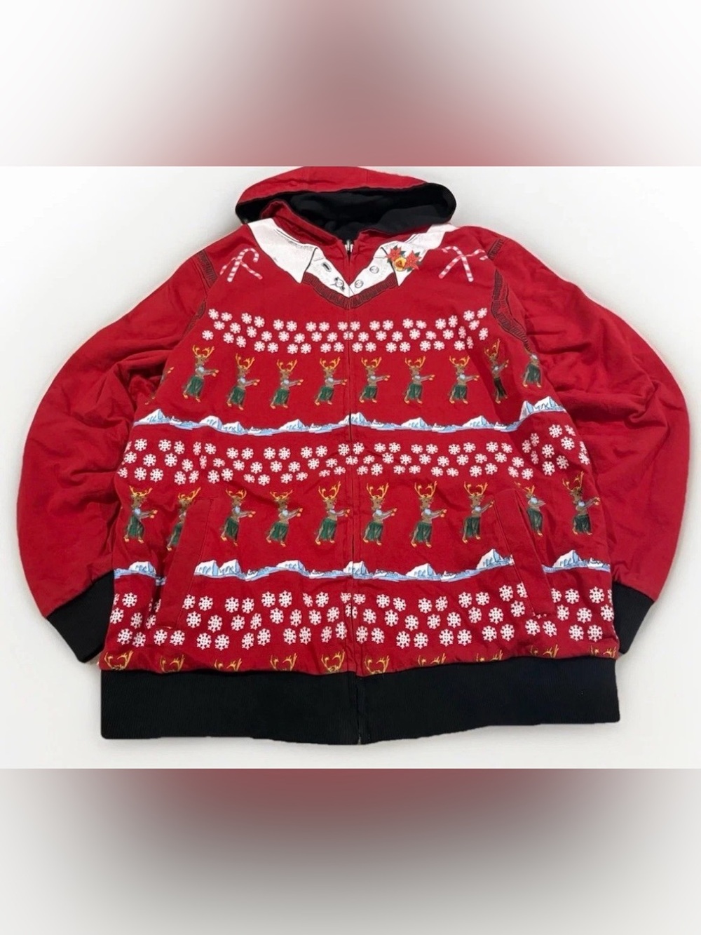 Quicksilver Christmas Sweater Reversible Full Zip Large Y2K Hoodie Skateboard